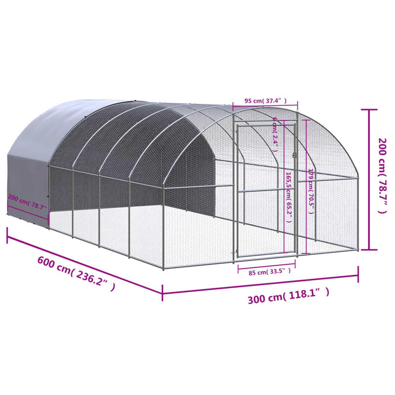 Kippenren Outdoor – Kippenhok – Pluimveerek – Hennenren – Hennenhok – Gegalvaniseerd Staal – 3x6x2 Meter – Geen Elektriciteit Nodig