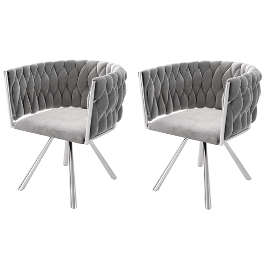 Draaifauteuil – Lounge stoel – Relaxstoel – Fauteuil – Leesstoel – 2-persoons velvet set – Grijs zilver – Metalen poten – 360° draaibaar – Comfortabel en stijlvol