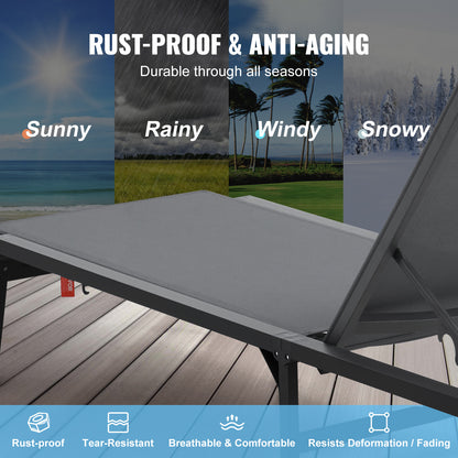 Ligstoel – Loungestoel – Tuinstoel – Zonnebed – Relaxstoel – Verstelbaar in 5 Posities – Aluminium Frame Donkergrijs