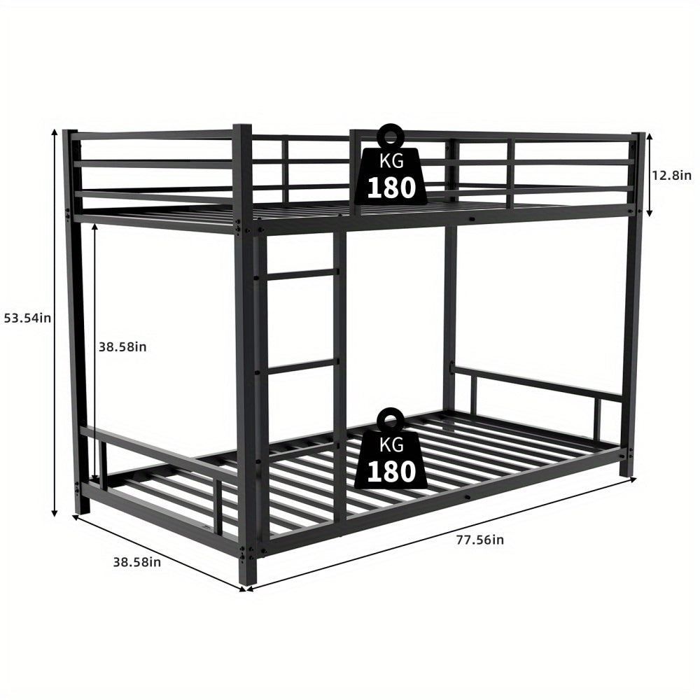Metalen Stapelbed – Stapelbed Voor Tieners – Halfhoogslaper – Slaapbank – Opbergbed – Stevig Metalen Frame – Veiligheidshekken Bovenbed – Wit