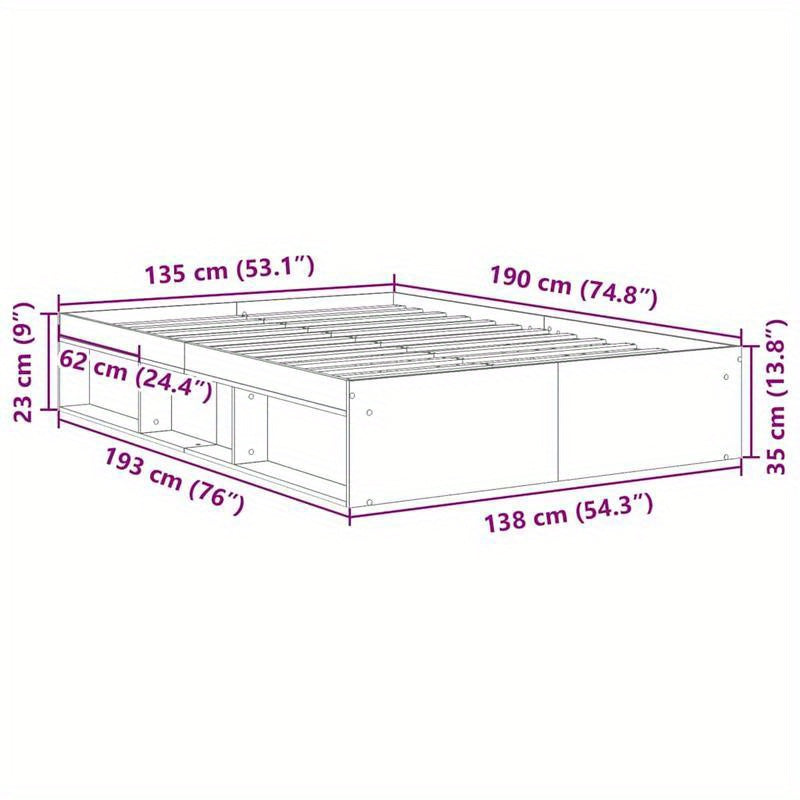 Bedframe Sonoma Eiken – Bedombouw – Slaapkamer Meubel – Ledikant – Bed Bodem – 140x200 cm – Hoogwaardig Gefineerd Hout – Stevige Constructie