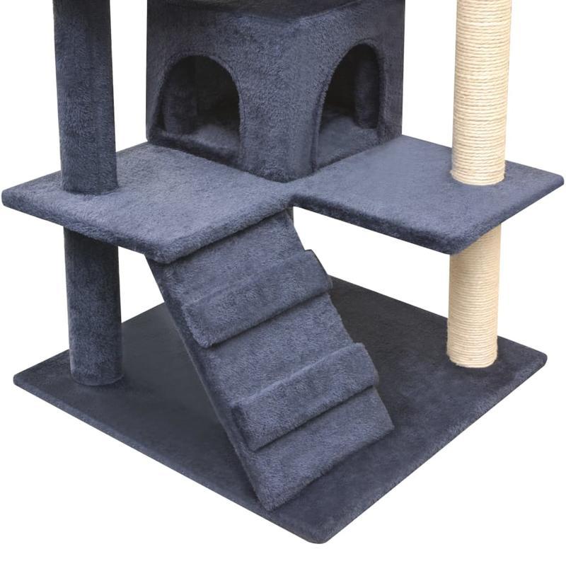 Klim- en Krabpaal Kat – Krabmeubel – Kattenpaal – Krabton – Klimpaal – Donkerblauw – 125 cm Hoog – Stevig Multiplex en Natuurlijk Sisal