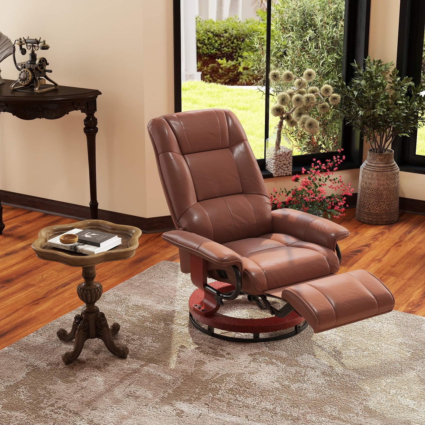 Bruine Draaifauteuil – Relaxfauteuil – Loungestoel – Recliner – Fauteuil – Verstelbare Rugleuning 145° – In Hoogte Verstelbare Voetensteun