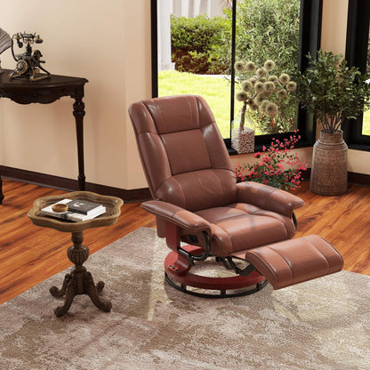 Bruine Draaifauteuil – Relaxfauteuil – Loungestoel – Recliner – Fauteuil – Verstelbare Rugleuning 145° – In Hoogte Verstelbare Voetensteun
