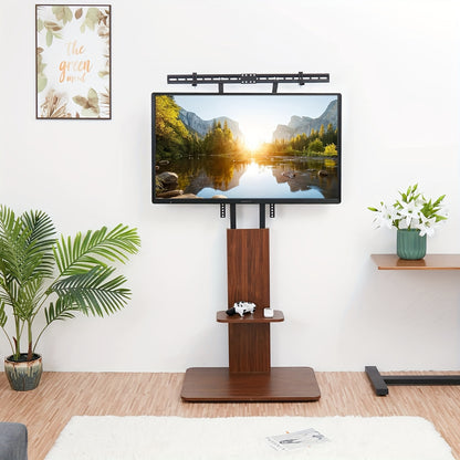 TV Stand Wood – Universele TV Beugel – Tv Meubel – Tv Vloerstandaard – Tv Console – Hoogte Verstelbaar – Massief Houten Constructie