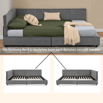 Hoekbankbed – Slaapbank – Bedbank – Loungesofa – Bedbank Hoek – Lichtbeige Velvet – 160x200 cm Tweepersoonsbed – Massief Eucalyptushout & IJzeren Frame