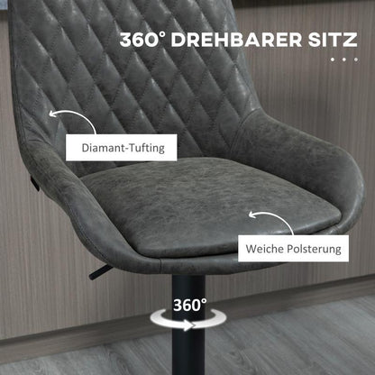 Barstoel – Barkruk – Barstoel Kruk – Keukenstoel – Barstoelen – Verstelbaar – Met Voetensteun – Met Gestoffeerde Zitting – Met Metaal Frame – Open Rugleuning – Donkergrijs/Zwart