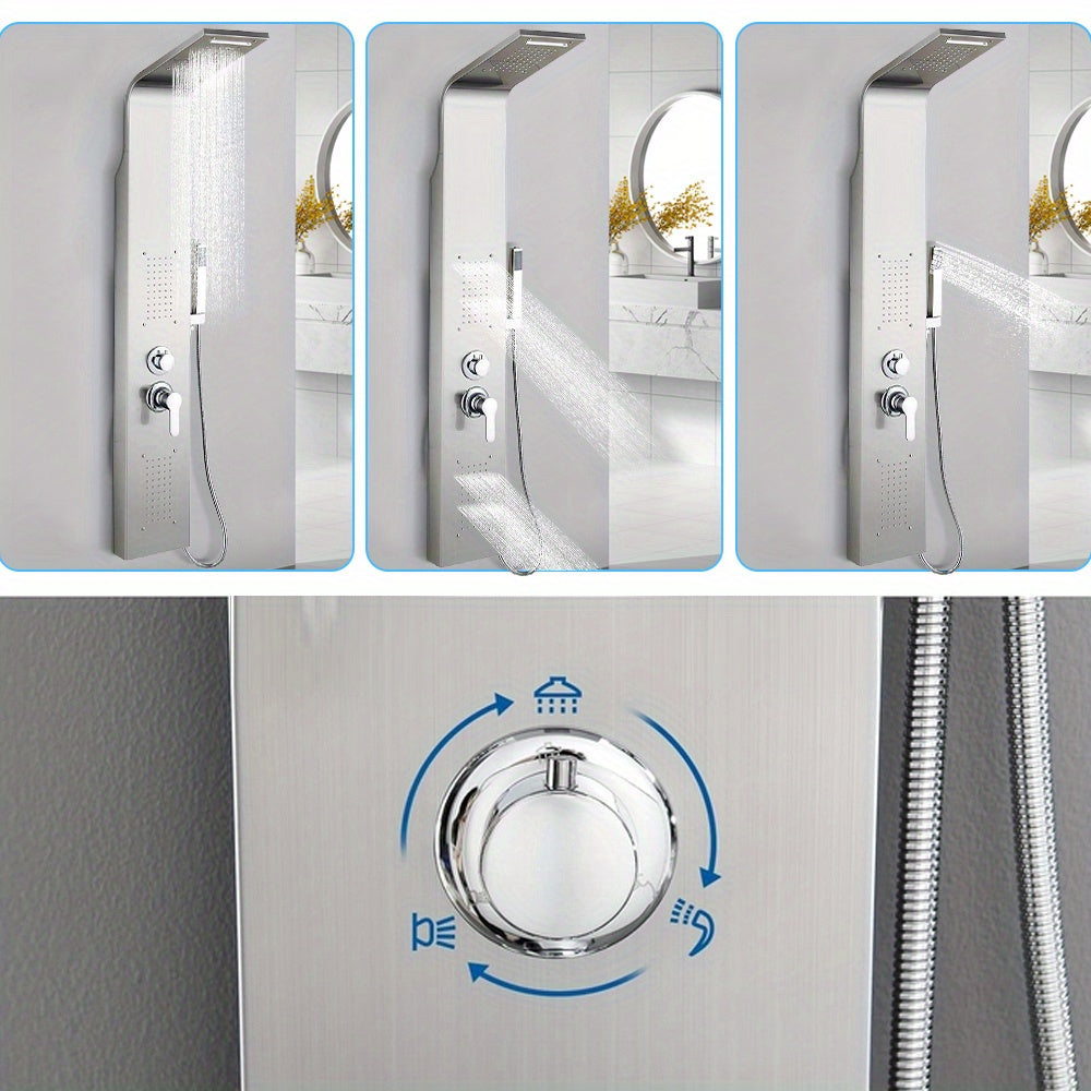Doucheset – Douchepaneel – Douchekolom – Regendouche – Handdouche – Roestvrij Staal – Thermostaatkraan – 20x7x140 cm – Modern Minimalistisch Design