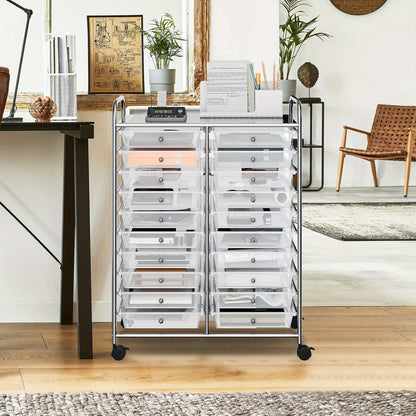 Mobiele Opbergtrolley – Opbergwagen – Ladeblok – Organisatiewagen – Rollende Opbergkast – 20 Lades – Organizer Bovenop – 4 Zwenkwielen Met Rem – Roestvrij Staal & Kunststof