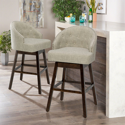 Barkrukken – Barstoelen – Krukken – Zithoogte Verstelbaar – Draaibare Krukken – Imitatie Linnen – Set Van 2 – Comfortabele Rugleuning – Hoogwaardig Materiaal