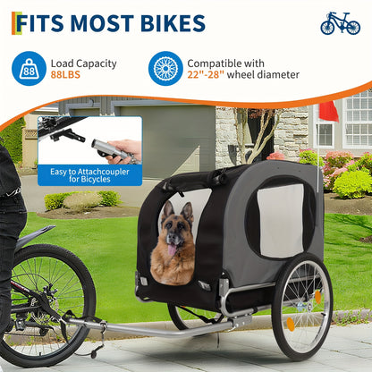Fietsmand voor Honden – Hondenfietsaanhanger – Hondentransportkar – Hondenfietskooi – Fietskar voor Huisdieren – Grijs – Draagvermogen 39,92 kg – Waterafstotend 600D Oxford doek