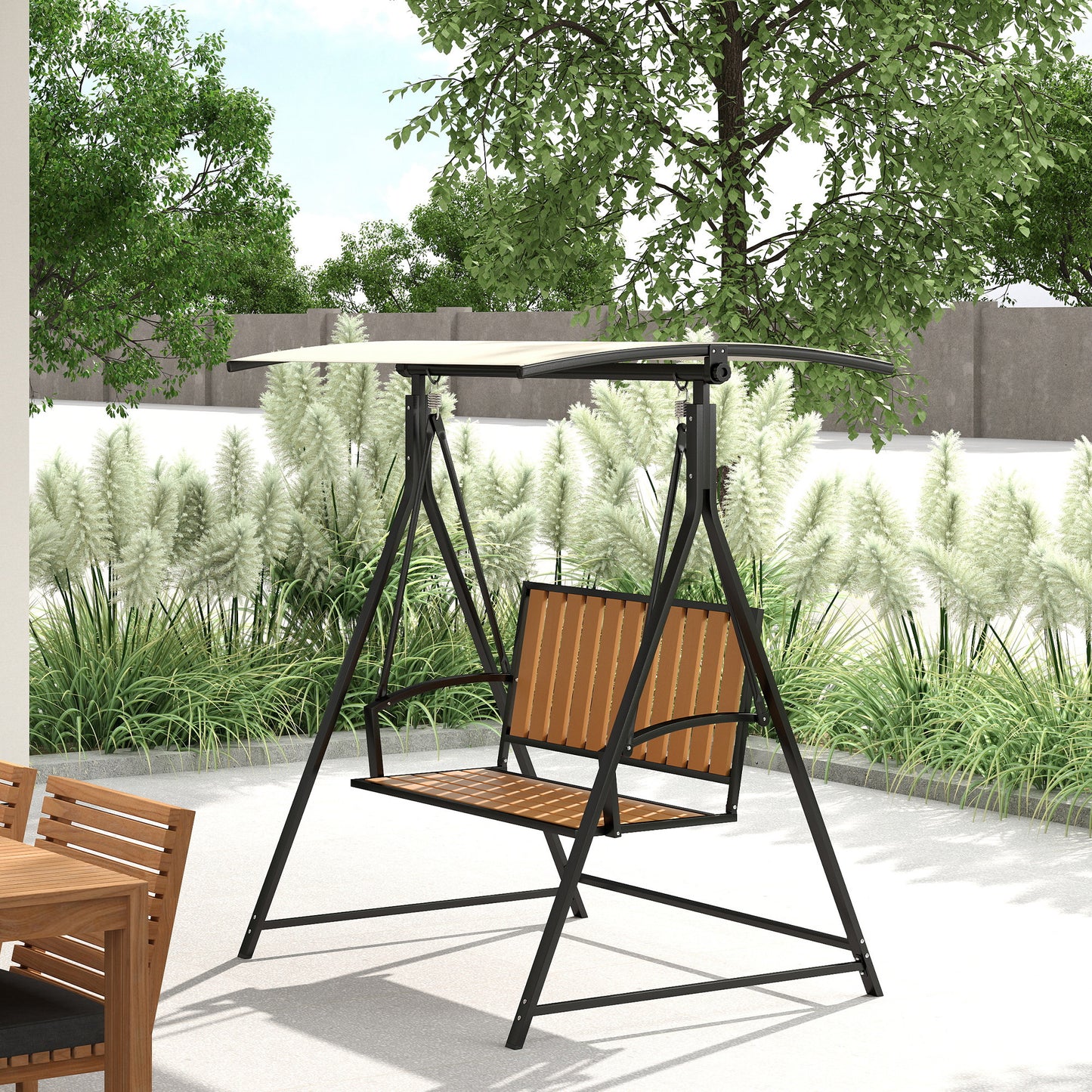 Hollywood Schommel – Tuinschommel – Ligschommel – Buitenschommel – Zweefstoel – Zwarte 2-Persoons Schommel – Verstelbaar Zonnescherm – Robuust Metalen Frame