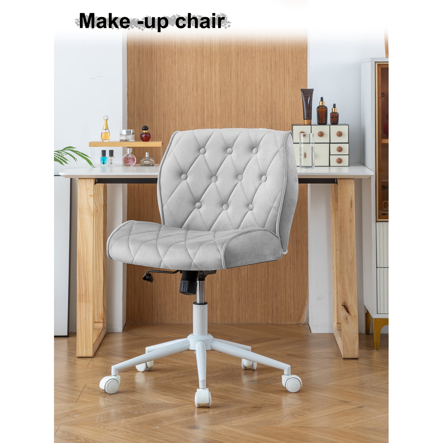 Ergonomische Bureaustoel – Office Chair – Make-up Stoel – Werkstoel – Draaistoel – Faux-suède Bekleding – Verstelbare Hoogte – 12° Schommelfunctie – 360° Draaibaar – Grijs