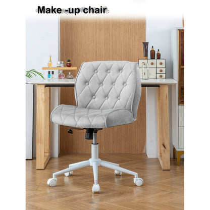 Ergonomische Bureaustoel – Office Chair – Make-up Stoel – Werkstoel – Draaistoel – Faux-suède Bekleding – Verstelbare Hoogte – 12° Schommelfunctie – 360° Draaibaar – Grijs