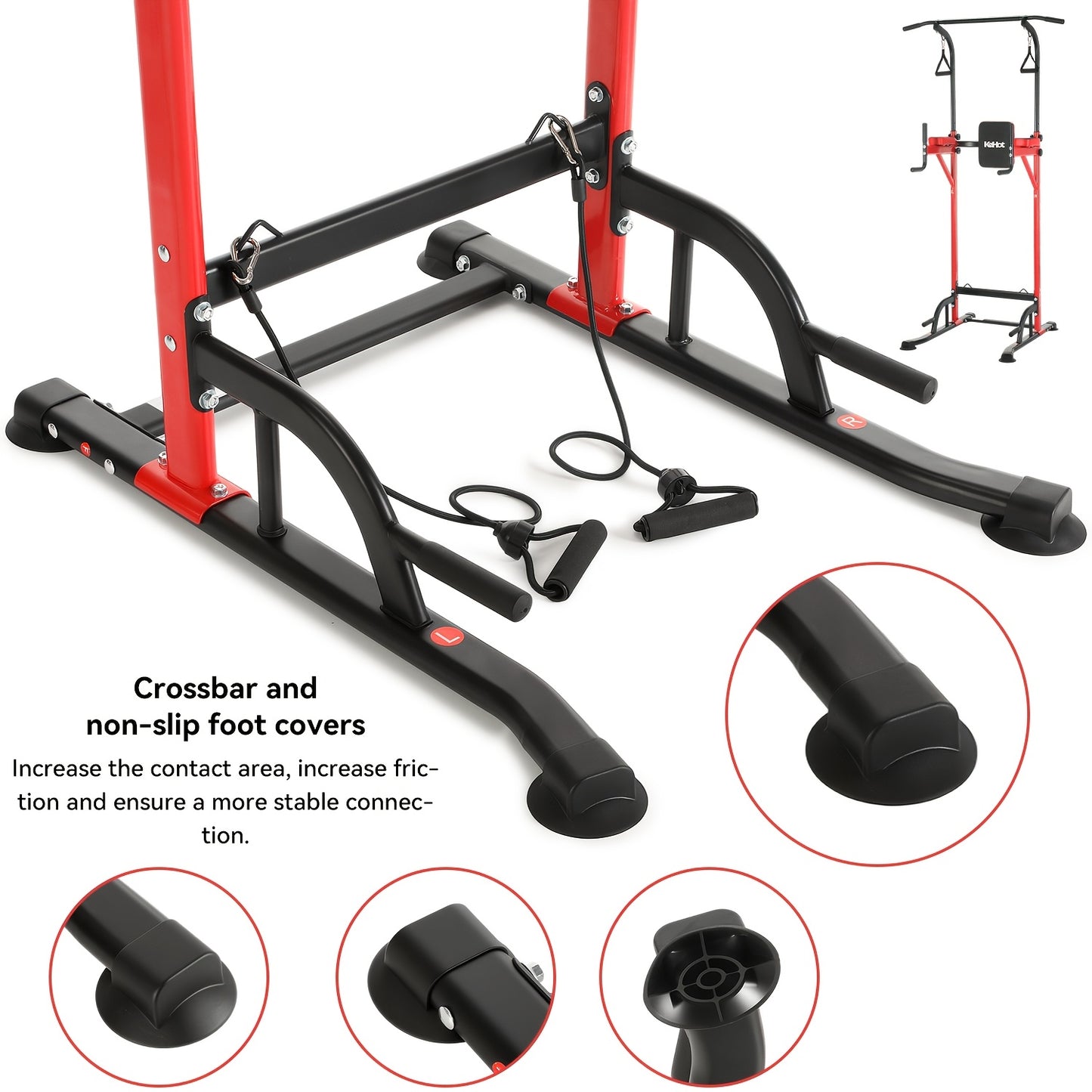 Kehot Adjustable Pull Up Bar Station with 10-Level Height (140-190cm) & Resistance Bands - Heavy-Duty Pull Up & Chin Up Stand Suitable for Home Gym, Fitness Equipment with -Slip Base & Foam Grips, Compact Training System for