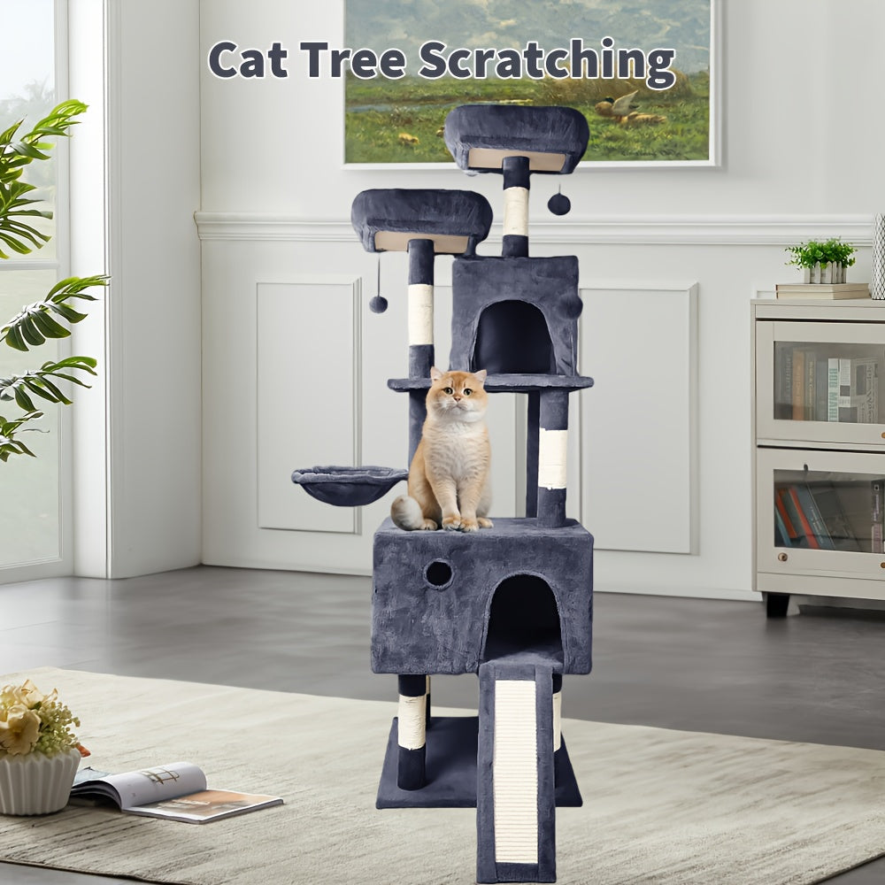 Kattentoren 162 cm – Luxe Indoor Kattenboom met Meerdere Levels, Kattenbed, Sisal Krabpaal en Springplatform – Activiteitencentrum voor Katten