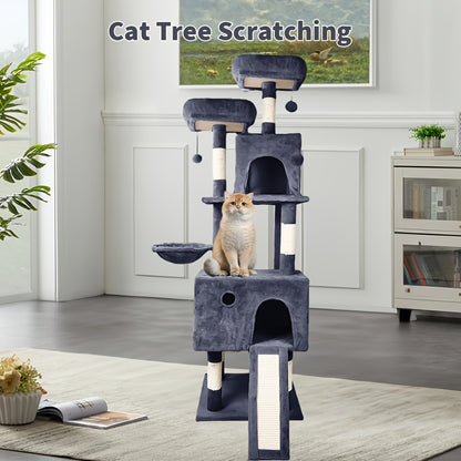 Kattentoren 162 cm – Luxe Indoor Kattenboom met Meerdere Levels, Kattenbed, Sisal Krabpaal en Springplatform – Activiteitencentrum voor Katten