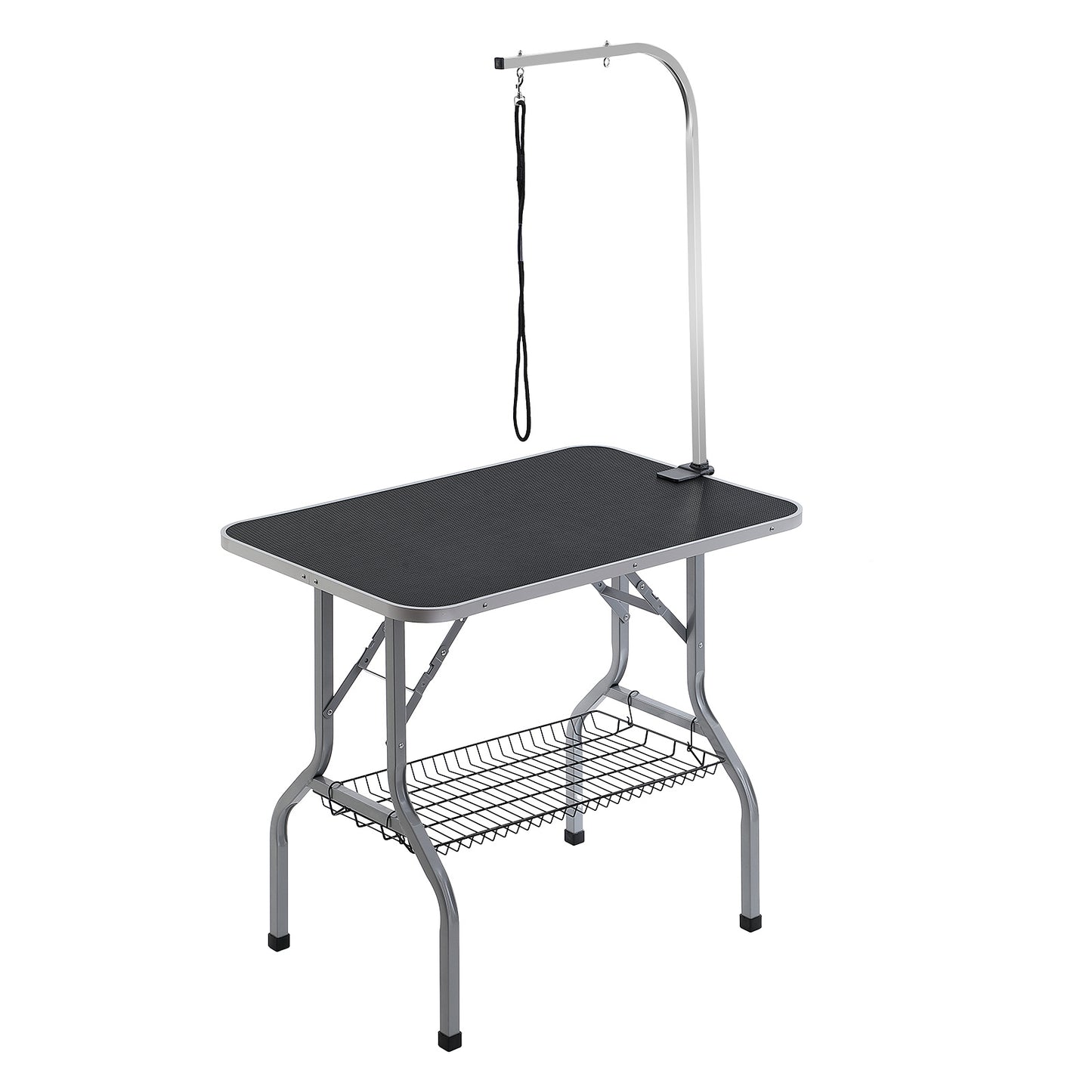 Trimmtafel – Verzorgingstafel – Honden Tafel – Katten Tafel – Draagbaar – Verstelbare H-vormige Armen – Inklapbaar Met Opbergruimte – Stabiel Tot 150 kg – Anti-Slip Rubber Voetjes – Zwart