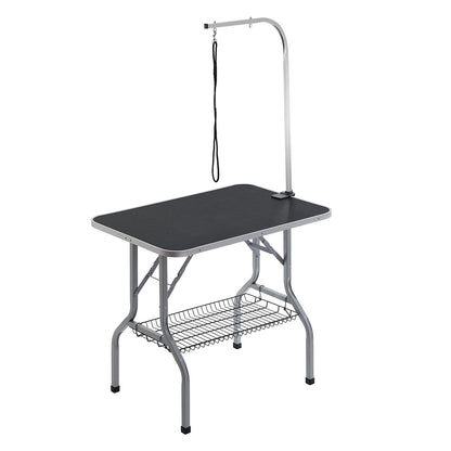 Trimmtafel – Verzorgingstafel – Honden Tafel – Katten Tafel – Draagbaar – Verstelbare H-vormige Armen – Inklapbaar Met Opbergruimte – Stabiel Tot 150 kg – Anti-Slip Rubber Voetjes – Zwart