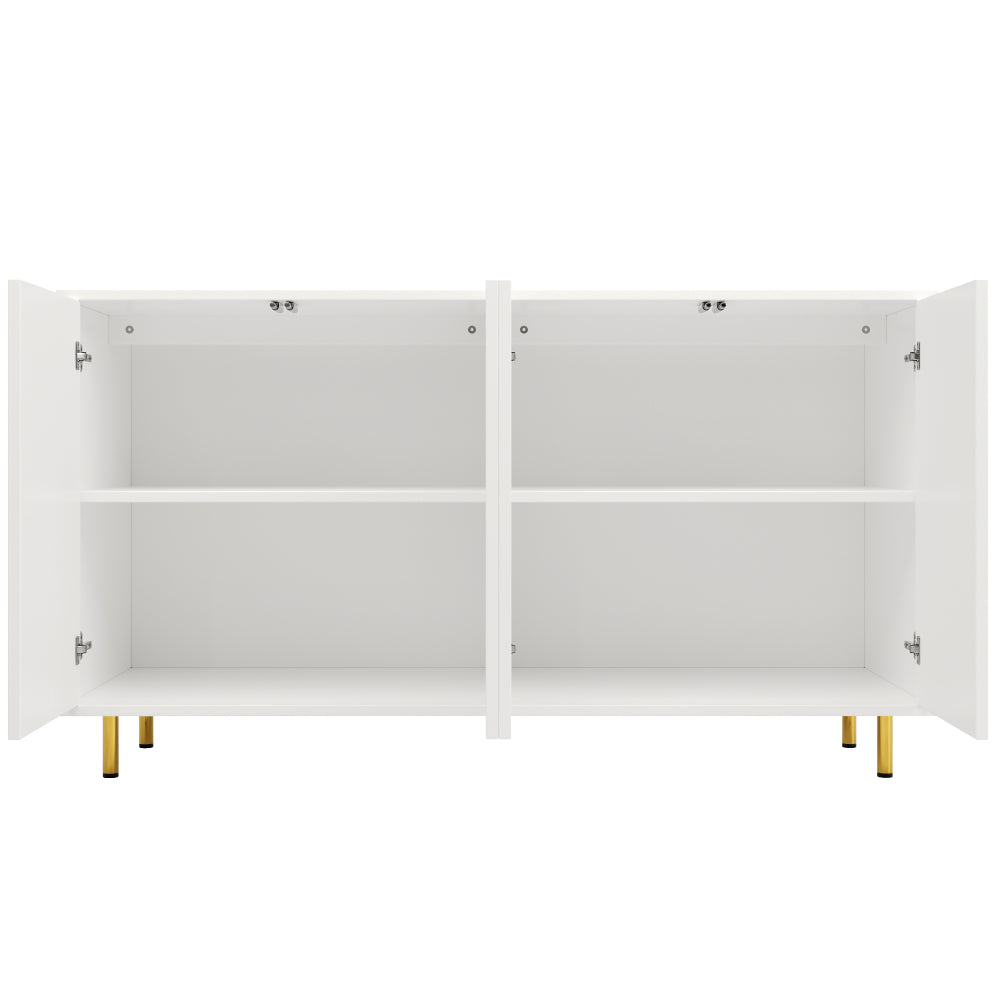 Dressoir – Opbergkast – Buffetkast – Tv-Kast – Kast – Modern Design – Donkerblauw Met Gouden Accenten – 140×40×85 cm – Stevige Metalen Pootjes – Verticale Deuren – Hardhouten Constructie