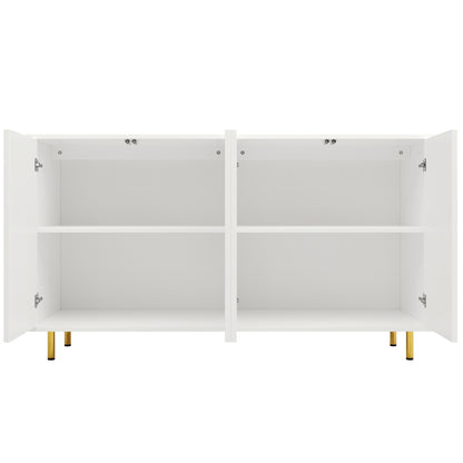 Dressoir – Opbergkast – Buffetkast – Tv-Kast – Kast – Modern Design – Donkerblauw Met Gouden Accenten – 140×40×85 cm – Stevige Metalen Pootjes – Verticale Deuren – Hardhouten Constructie