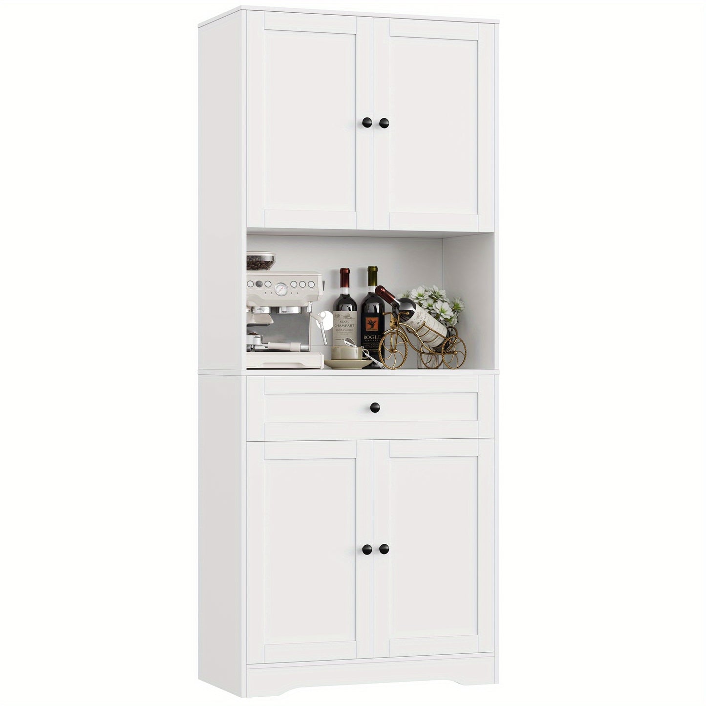 Opbergkast – Keukenkast – Buffetkast – Wijnkast – Kast Wit – MDF Materiaal – Compact 69 cm Hoog – Vrijstaand Met Glazen Deuren