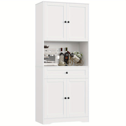 Opbergkast – Keukenkast – Buffetkast – Wijnkast – Kast Wit – MDF Materiaal – Compact 69 cm Hoog – Vrijstaand Met Glazen Deuren