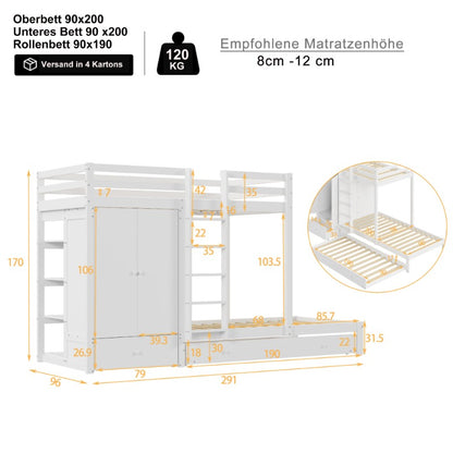 Hoogslaper – Stapelbed – Uitschuifbed – Bedbank – Bedkast – Met Ingebouwde Laden & Opbergruimte – Robuust Metalen Frame – Compact & Ruimtebesparend