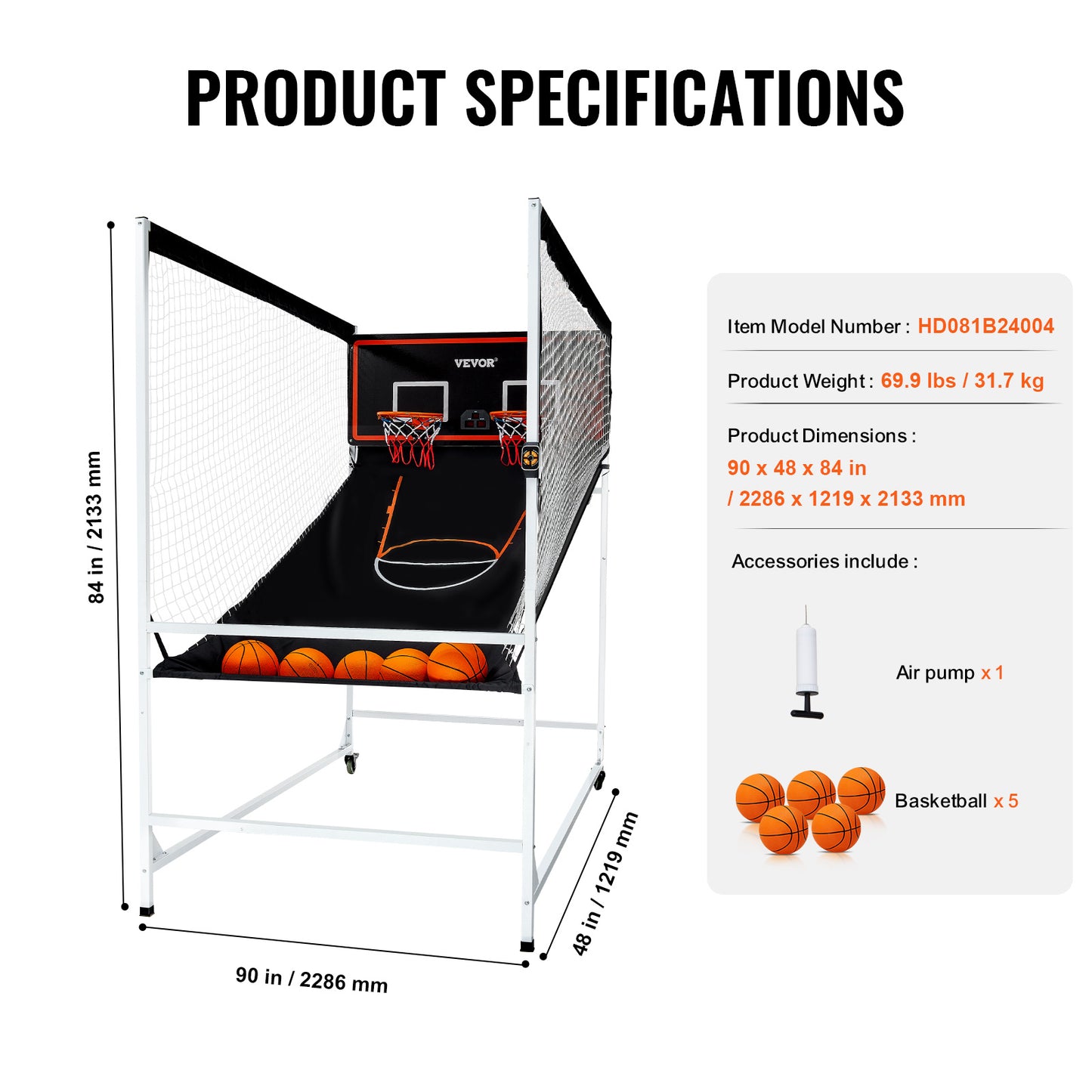 Basketbalspel – Basketbalgame – Indoor Basketbal – Arcade Spel – Dubbele Hoepel – 8-in-1 Spelmodi – Stevig Stalen Frame – Elektronisch Scorebord