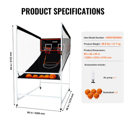 Basketbalspel – Basketbalgame – Indoor Basketbal – Arcade Spel – Dubbele Hoepel – 8-in-1 Spelmodi – Stevig Stalen Frame – Elektronisch Scorebord