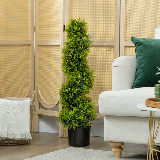 Kunstcipres – Kunstplant – Nepplant – Kunstboom – Groene Plant – Onderhoudsvrij – 90 cm Hoog – Spiraalvormige Kunstplant in Pot