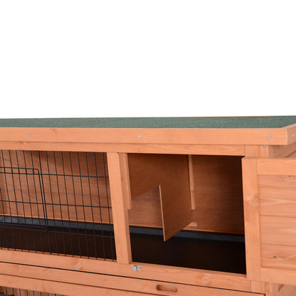 Double-Story Small Animal Hutch with Ramp & Removable Ramp Door - Sturdy Fir Wood Guinea Pig Cage, Rabbit House with Lower Storage Shelf, Spacious Two-Level Design, Easy-Clean Sliding Tray & Ventilation Mesh - 53.5"x19.7"x36.