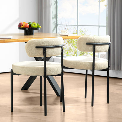 Eetkamerstoel – Stoel – Zitmeubel – Armstoel – Designstoel – Gestoffeerd Beige – Zwart Stalen Frame – Comfortabele Zitting