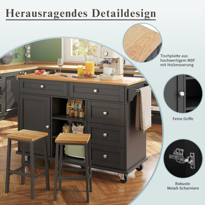 Serveerwagen – Keukentrolley – Opbergtrolley – Rolwagen – Keukenwagen – Mobiel en Vast Zetbaar – 134 x 46 x 92 cm – Strak Zwart Design
