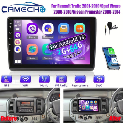 Multimedia Speler Auto – Car Radio – Navigatiesysteem – Autoradio – Touchscreen Unit – 9 Inch HD IPS – Android 15 Systeem – Draadloos & Bekabeld CarPlay – AHD Backup Camera – DSP Audioversterker – 2GB+64GB Geheugen