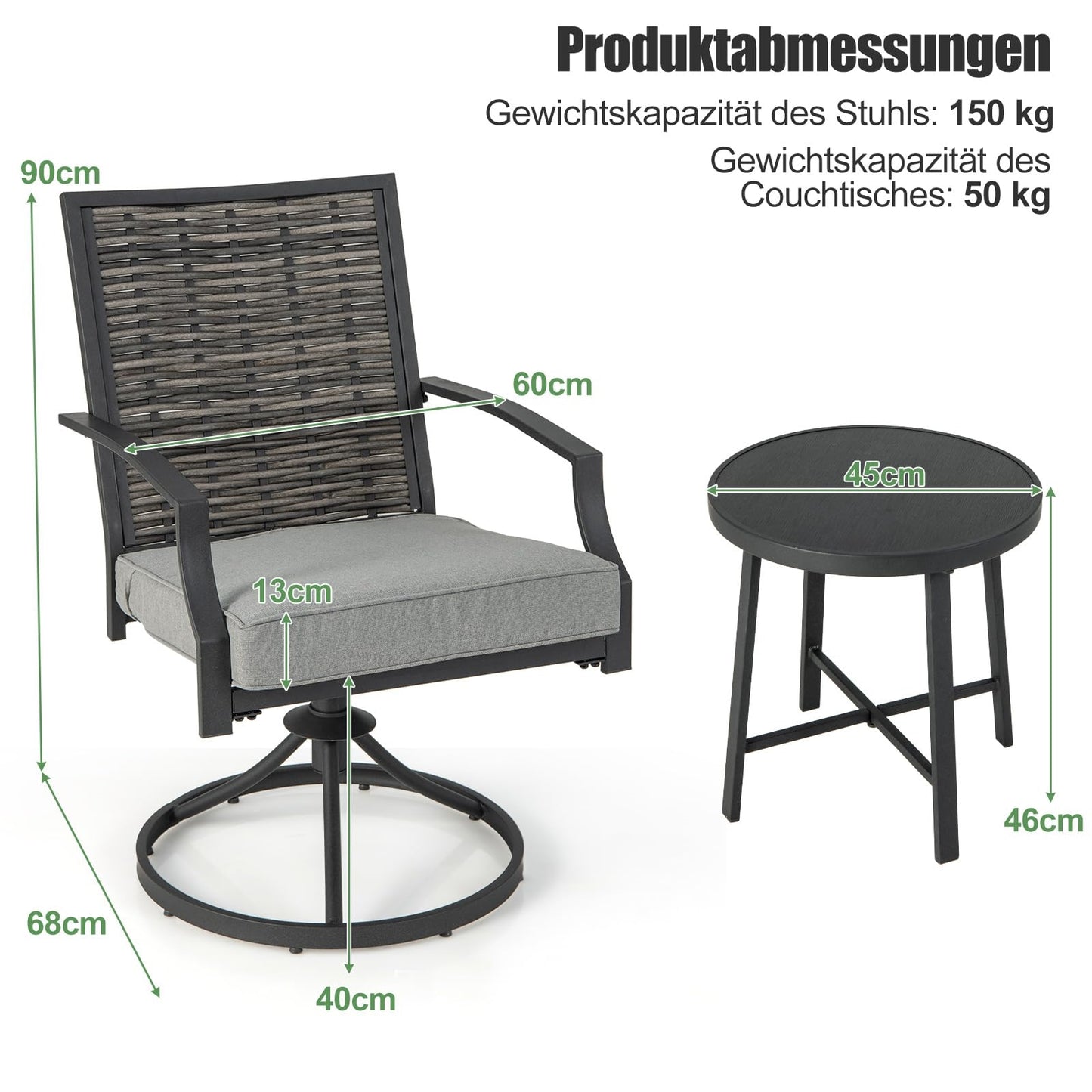 Balkonset – Tuinset – Bistroset – Loungeset – Zitgroep – 2 Draaibare Stoelen – Weerbestendig PE-Rattan