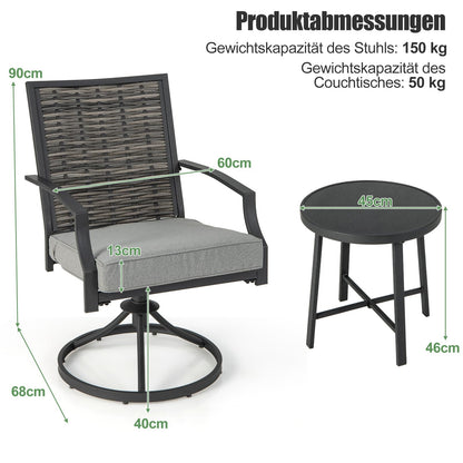 Balkonset – Tuinset – Bistroset – Loungeset – Zitgroep – 2 Draaibare Stoelen – Weerbestendig PE-Rattan