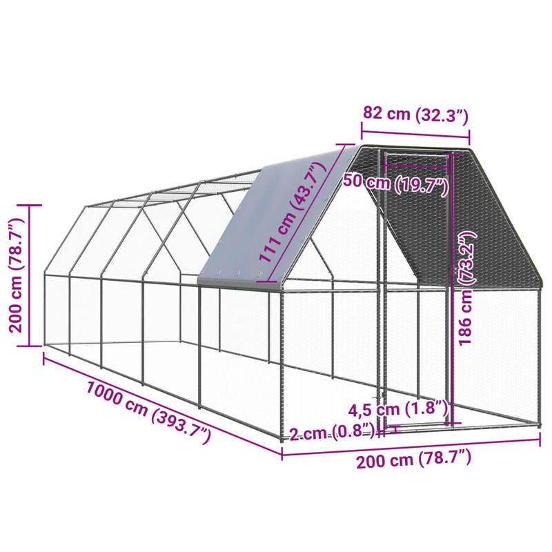 Kippenhok – Kippenren – Pluimveehok – Buitenhok – Dierenren – Gegalvaniseerd Staal – Ruime Afmeting 2x10x2 m