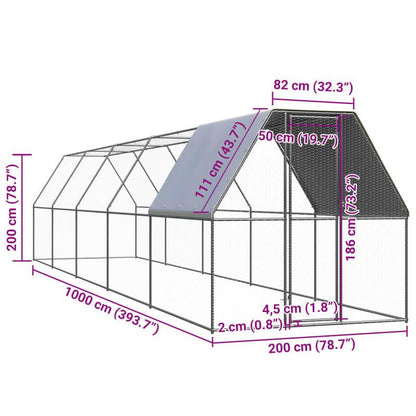 Kippenhok – Kippenren – Pluimveehok – Buitenhok – Dierenren – Gegalvaniseerd Staal – Ruime Afmeting 2x10x2 m