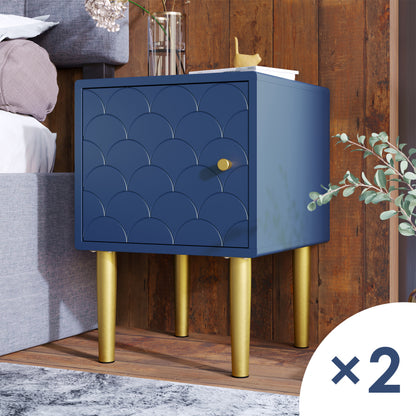 Nachtkastje – Bedkastje – Bijzettafel – Side Table – Navy Blue – Set Van 2 – Stevig Spaanplaat – Ruime Lades 50x35x35 cm