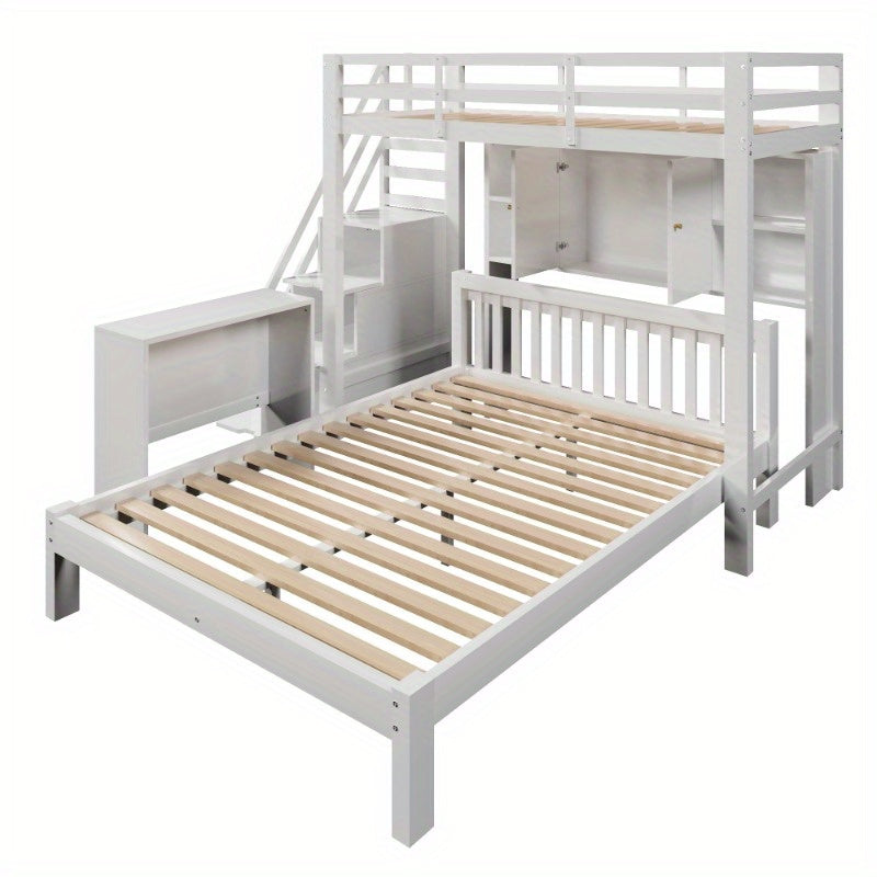 Hoogslaper – Stapelbed – Eenpersoonsbed – Kinderbed – Bed met Bureau – Ruimtebesparend – Gemakkelijk te Montaren Zonder Gereedschap – Wit Modern Design
