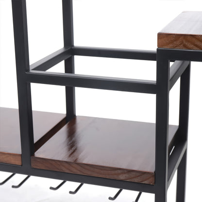 Wijnrek Wandhouder – Wijnfleshouder – Flessenhouder – Wijnhouder – Wandrek – Metalen Wandrek – Stevig IJzer Met Houten Accenten – Draagvermogen 30 kg – Donkerbruin Variant