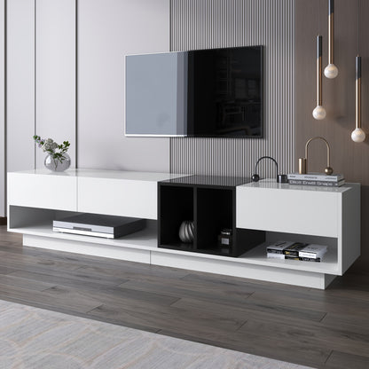 TV Cabinet, Entertainment Cabinet, Low Cabinet, White and Black High Gloss Combination. Colour blocking design, drawers, compartments, multiple storage spaces, 190*40*34 cm