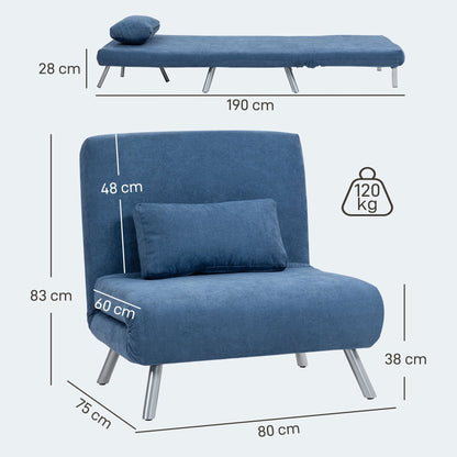 Relaxfauteuil – Slaapfauteuil – Slaapstoel – Loungestoel – Fauteuil Met Bedfunctie – 3-in-1 Design – Inclusief Kussen – Comfortabele Stoffering Blauw