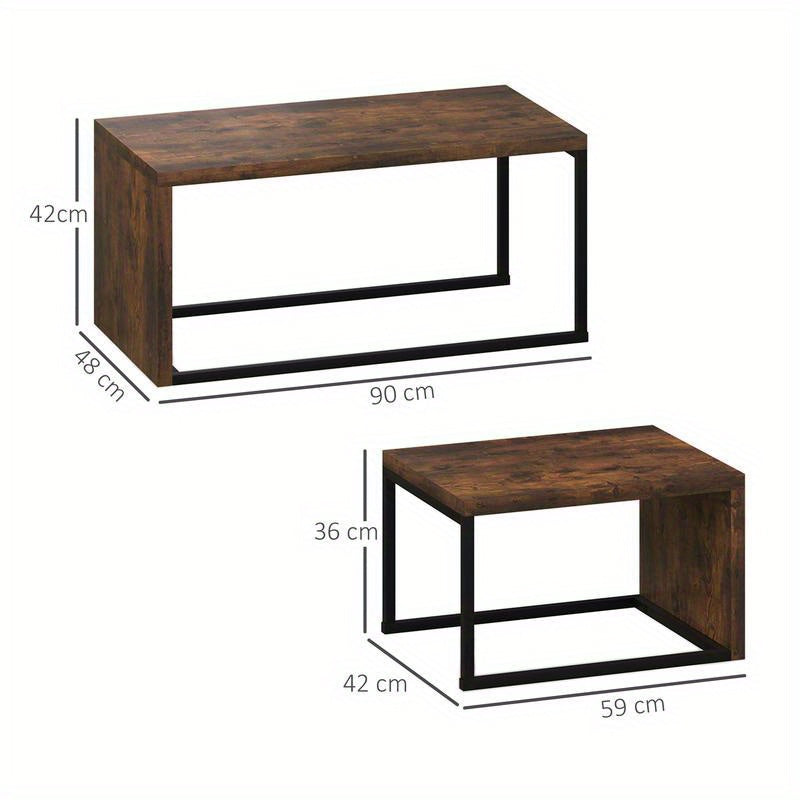 2-delige Set Bijzettafels – Salontafel – Couchtisch – Woonkamertafel – Nachtkastje – MDF en Metaal – Compact Design – Zwart