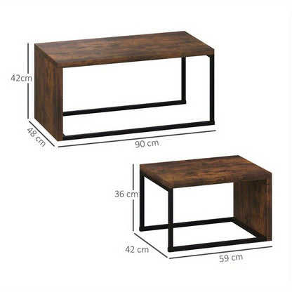 2-delige Set Bijzettafels – Salontafel – Couchtisch – Woonkamertafel – Nachtkastje – MDF en Metaal – Compact Design – Zwart