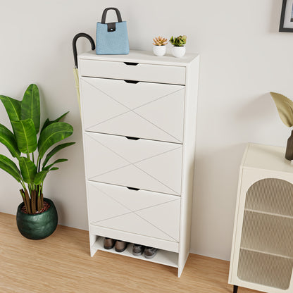 Schoenenkast – Schoenenrek – Schoenopberger – Schoenmeubel – Schoenentoren – Modern Design – 3 Draaibare Lade & 1 Vaste Plank – Wit – Ruimtebesparend
