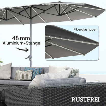 Dubbele Tuinparasol – Terrasparasol – Zweefparasol – Balkonparasol – UV-parasol – Donkergrijs – Ingebouwde Solar Led-Verlichting – UPF50+ UV-Bescherming