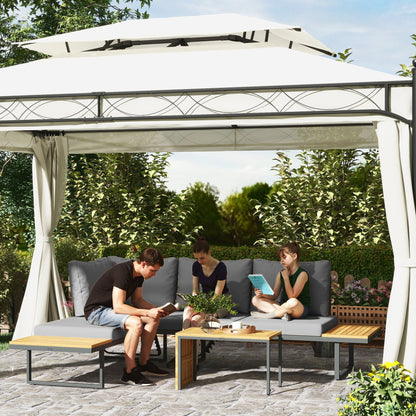 Loungeset – Tuinmeubelen – Buitenmeubilair – Hoekbank – Loungesofa – Acaciahout – 6-Delige Set – Verstelbare Rugleuningen – Grijze Kussens