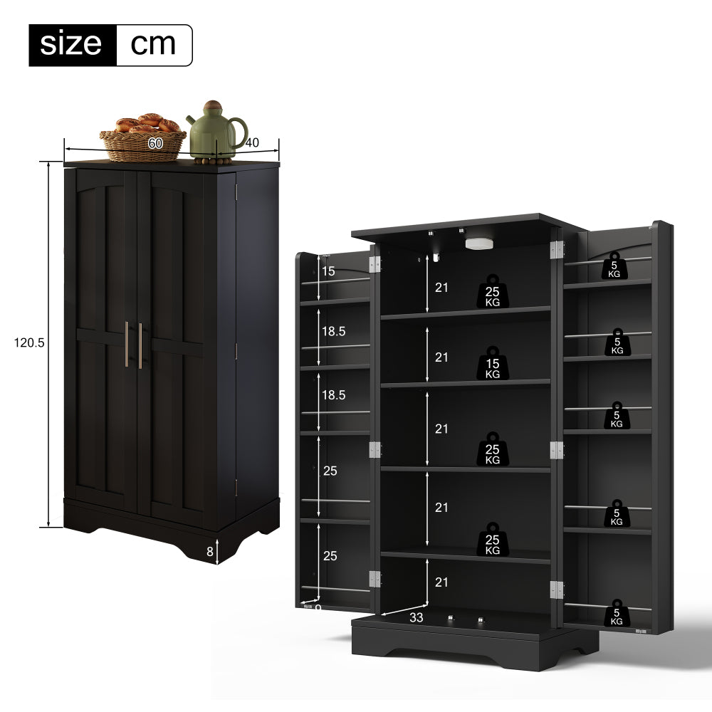 Keukenkast – Sideboard – Opbergkast – Buffetkast – Keukenmeubel – Zwart – 120x60x40 cm – Verstelbare Planken – Ruime Dubbele Deuren